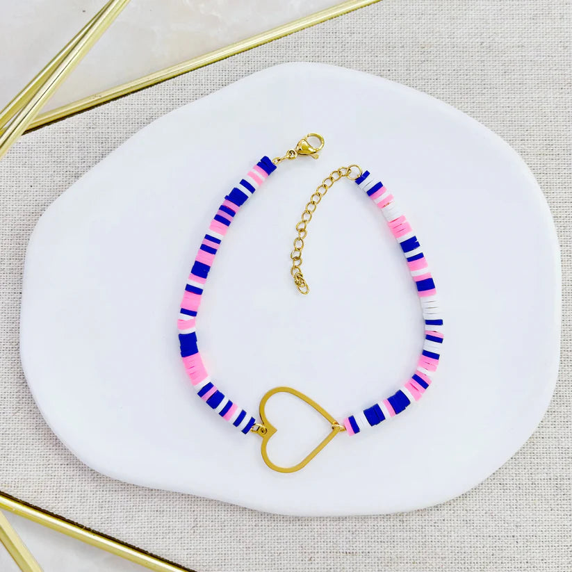 Pulsera con corazón dorado y cuentas de colores - The Perfect Gift