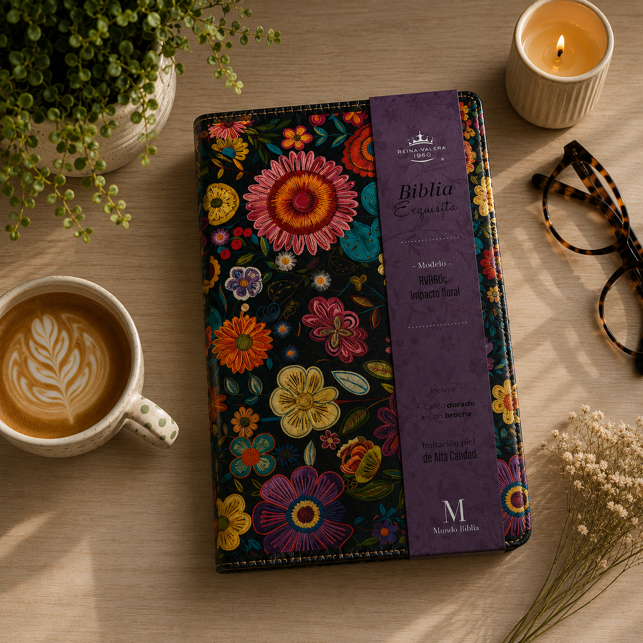 Biblia Exquisita Tamaño Manual con Broche y Asa. Impacto Floral