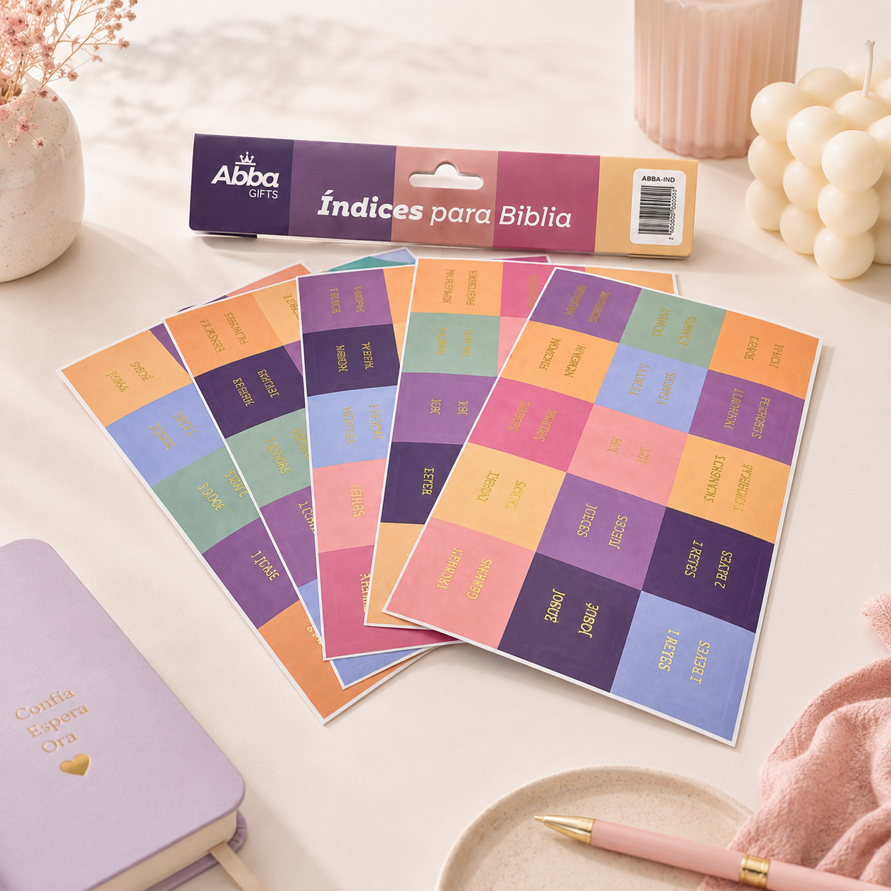 Índices para Biblias tonos Rosa/Lila con letras grandes doradas