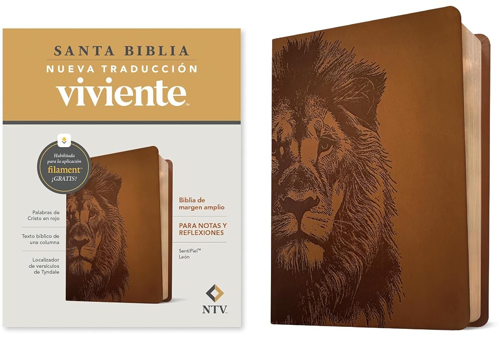 Biblia de margen amplio NTV con Filament (SentiPiel, León, Letra Roja) (Spanish Edition) cover image