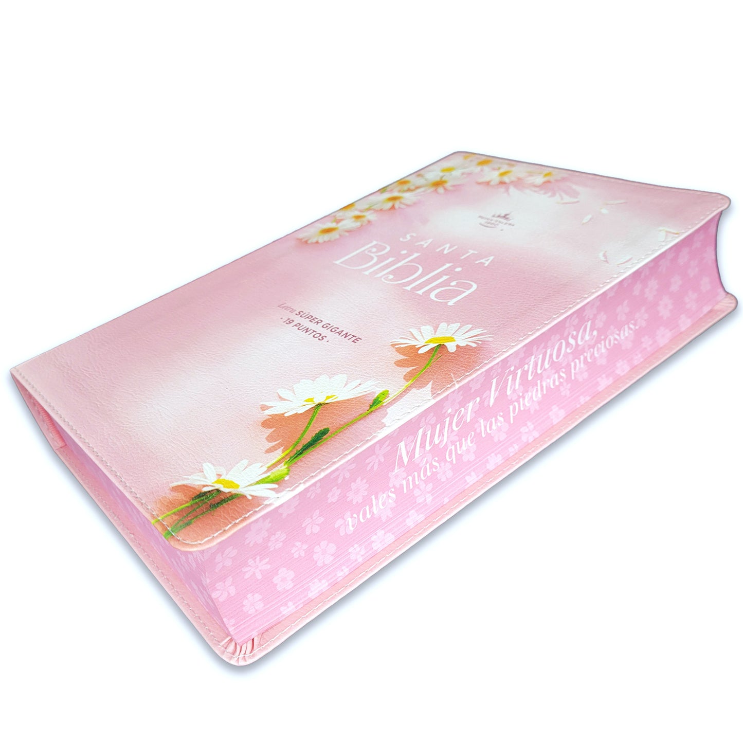 Biblia Letra Súper Gigante Manual 19 puntos RV1960 imit piel rosa y canto con mensaje - Mujer Virtuosa - The Perfect Gift