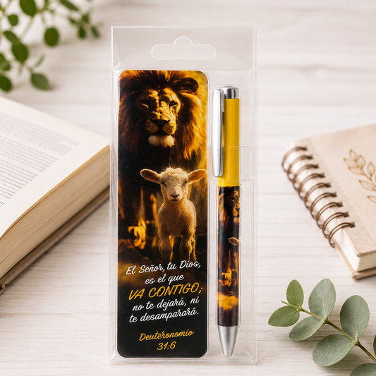 Pack bolígrafo con marcador de libro. EL SEÑOR VA CONTIGO