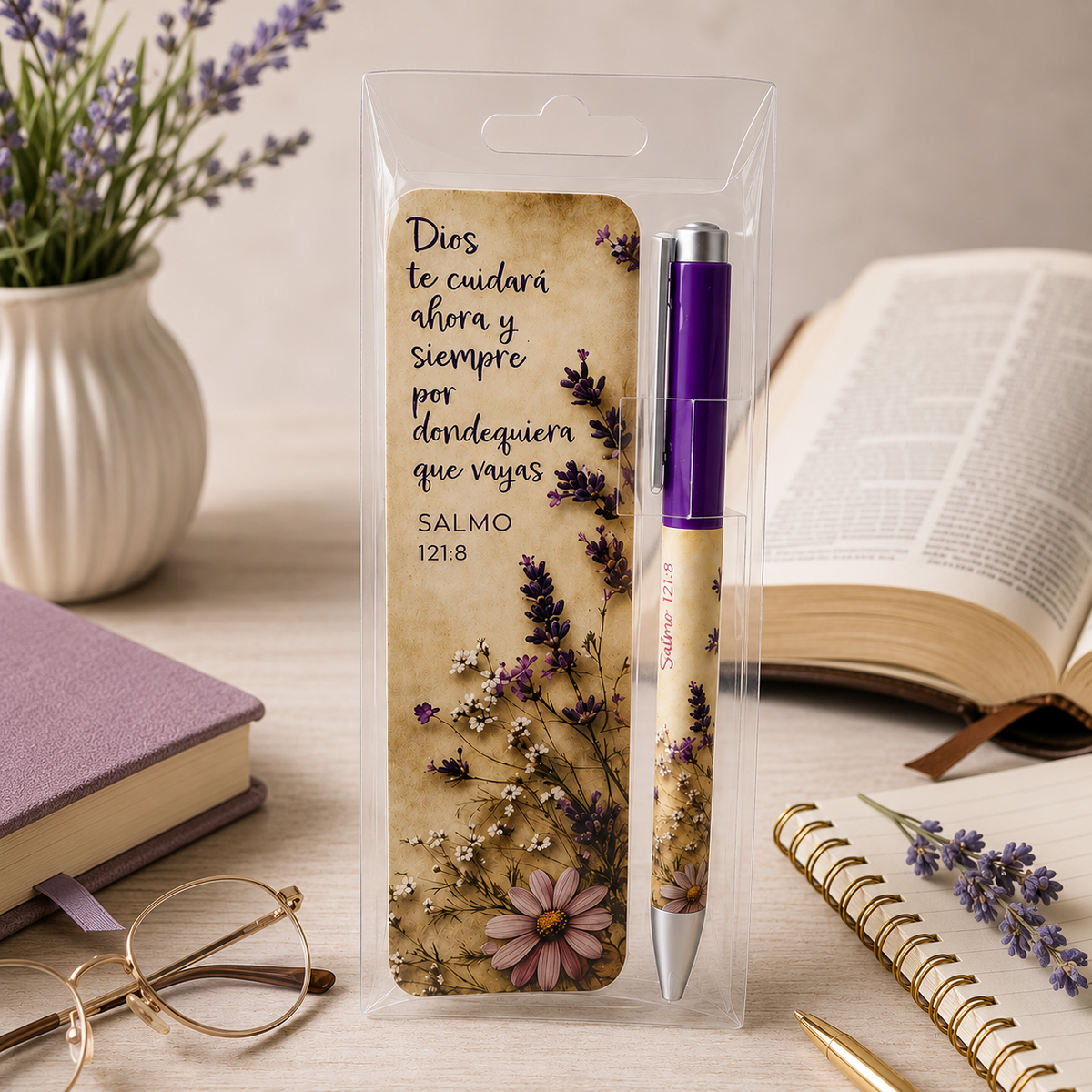 Pack bolígrafo con marcador de libro. DIOS TE CUIDARÁ - The Perfect Gift