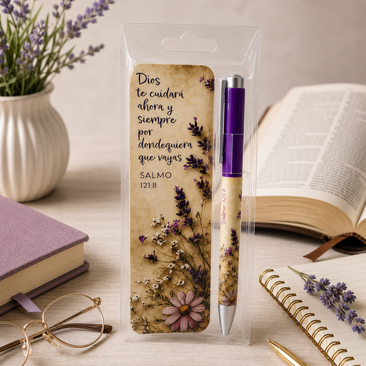 Pack bolígrafo con marcador de libro. DIOS TE CUIDARÁ