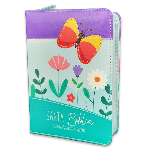 Biblia de Bolsillo con Cierre RV1960 imitacion piel turquesa mariposa - The Perfect Gift