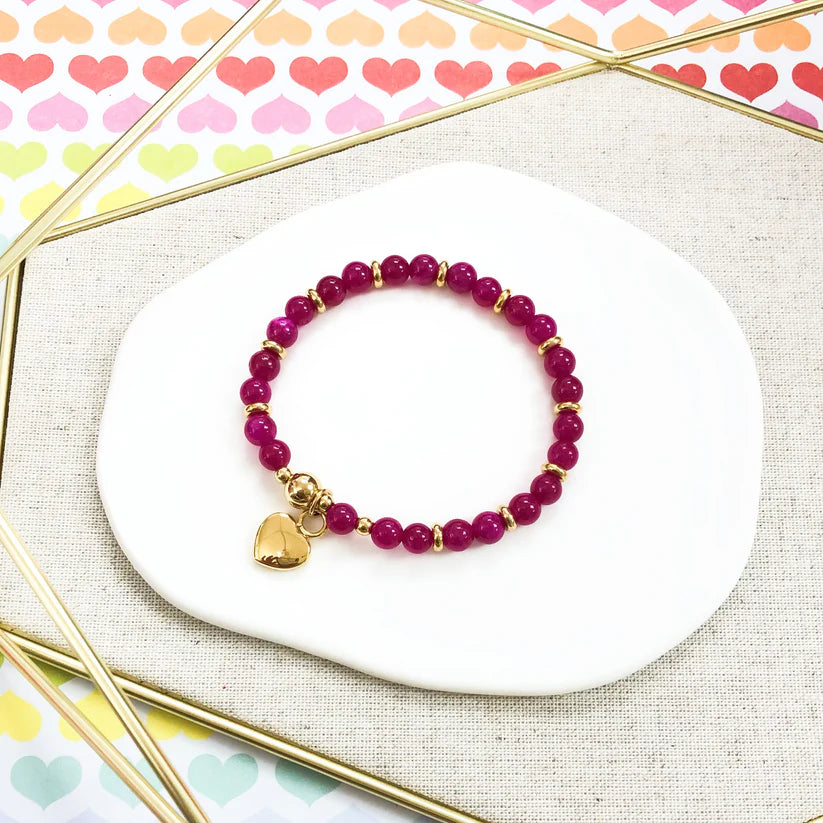 Pulsera de Cuentas Fucsia con Dije de Corazon - The Perfect Gift
