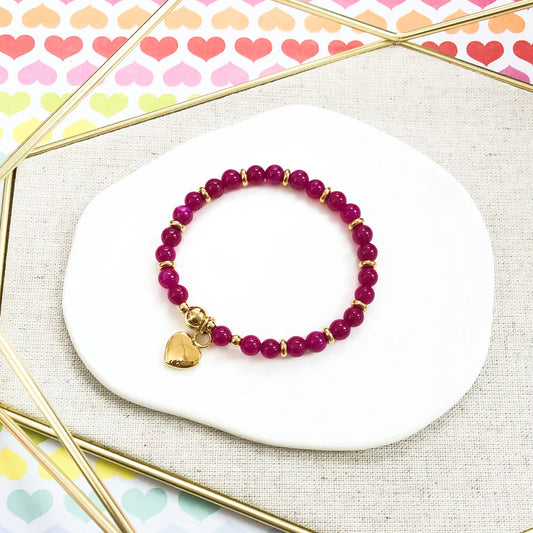 Pulsera de Cuentas Fucsia con Dije de Corazon - The Perfect Gift