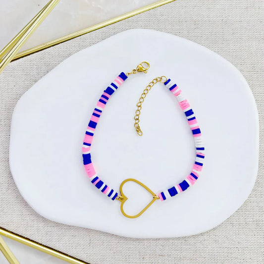 Pulsera con corazón dorado y cuentas de colores - The Perfect Gift