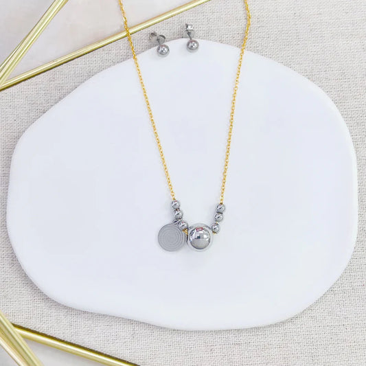 Set Collar/Aretes con Detalles circulares Plateados - The Perfect Gift