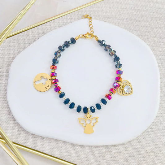 Pulsera cuentas de colores con Dijes Dorados - The Perfect Gift
