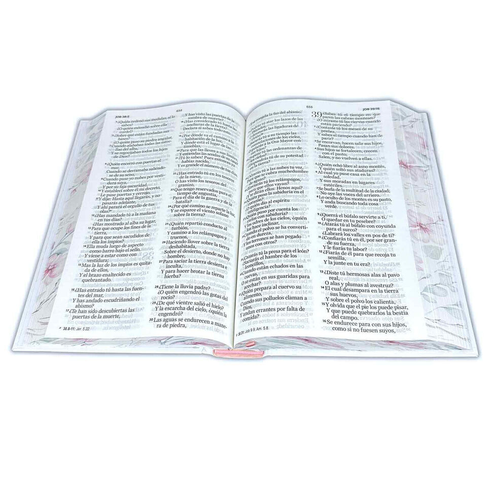 Biblia Letra Grande 12 puntos para Mujer RV1960 tapa dura rosa floral con elástico - The Perfect Gift