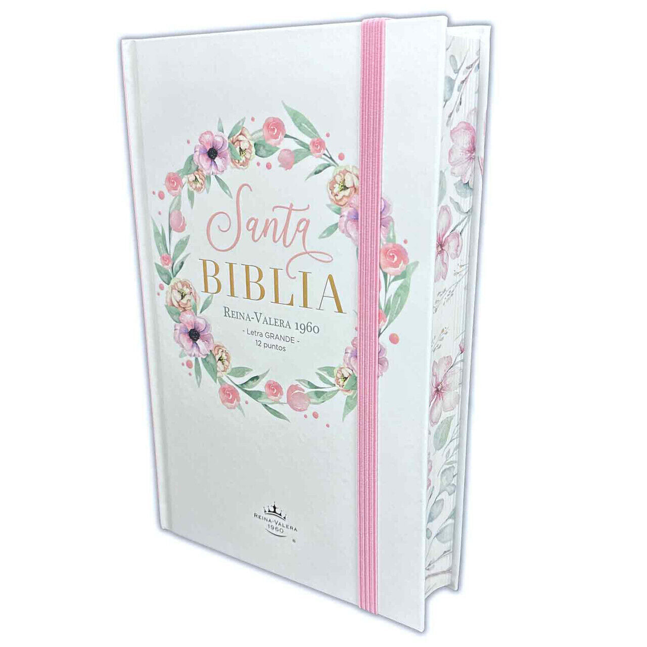 Biblia Letra Grande 12 puntos para Mujer RV1960 tapa dura rosa floral con elástico - The Perfect Gift