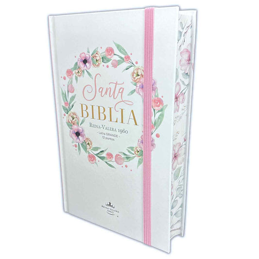 Biblia Letra Grande 12 puntos para Mujer RV1960 tapa dura rosa floral con elástico - The Perfect Gift