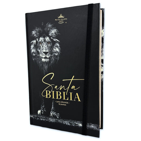 Biblia León Letra Grande 12 puntos RV1960 tapa dura negro con elástico - The Perfect Gift