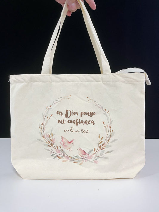 Bolsa Tote Bag de Algodón con Cierre : en Dios pongo mi confianza - The Perfect Gift