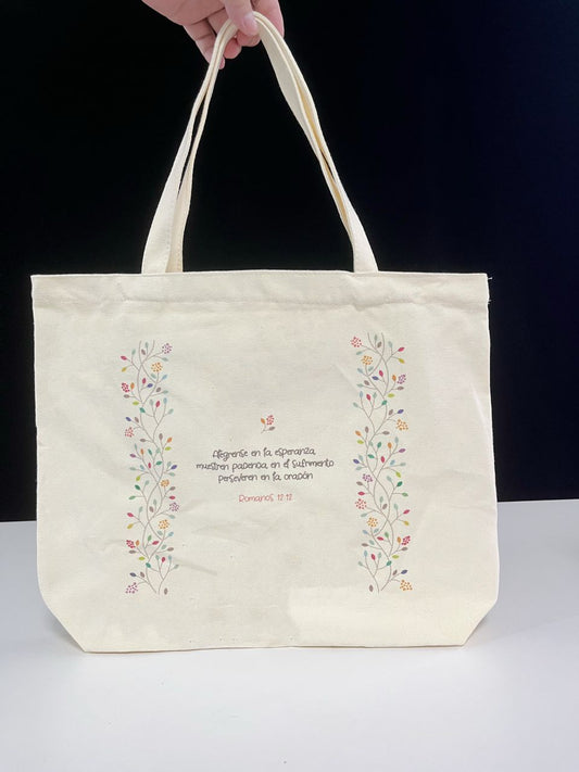 Bolsa Tote Bag de Algodón con Cierre : Alegrense en la Esperanza - The Perfect Gift