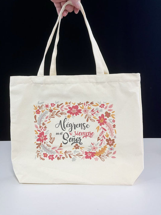 Bolsa Tote Bag de Algodón con Cierre : Alégrense en el Señor siempre - The Perfect Gift