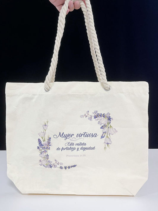 Bolsa Tote Bag de Algodón con asa de Cuerda: Mujer Virtuosa - The Perfect Gift