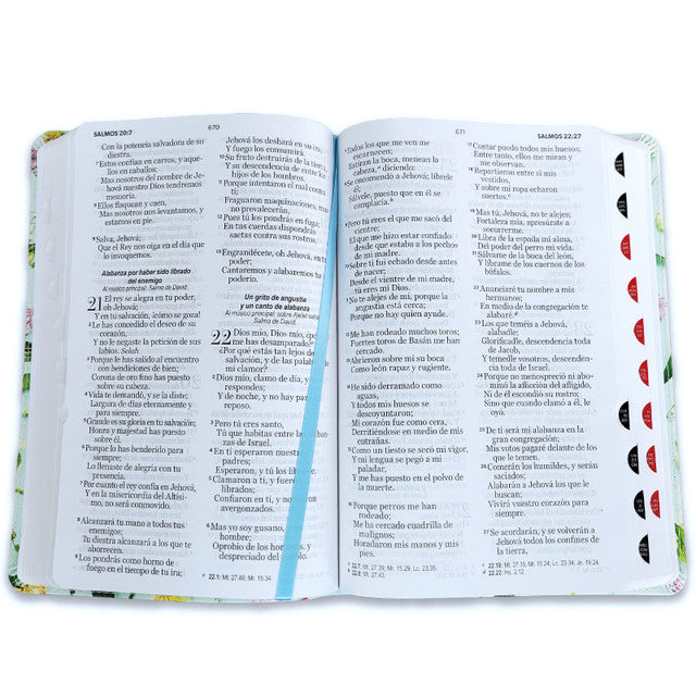 Biblia Letra Grande 12 puntos RV1960 imit piel turquesa floral con índice - The Perfect Gift