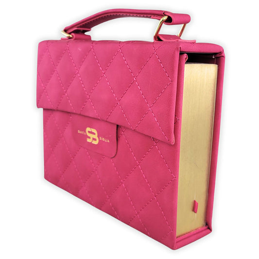 Biblia Cartera con Broche Magnético Compacta RV1960, imit piel Fúcsia con asa de mano - The Perfect Gift