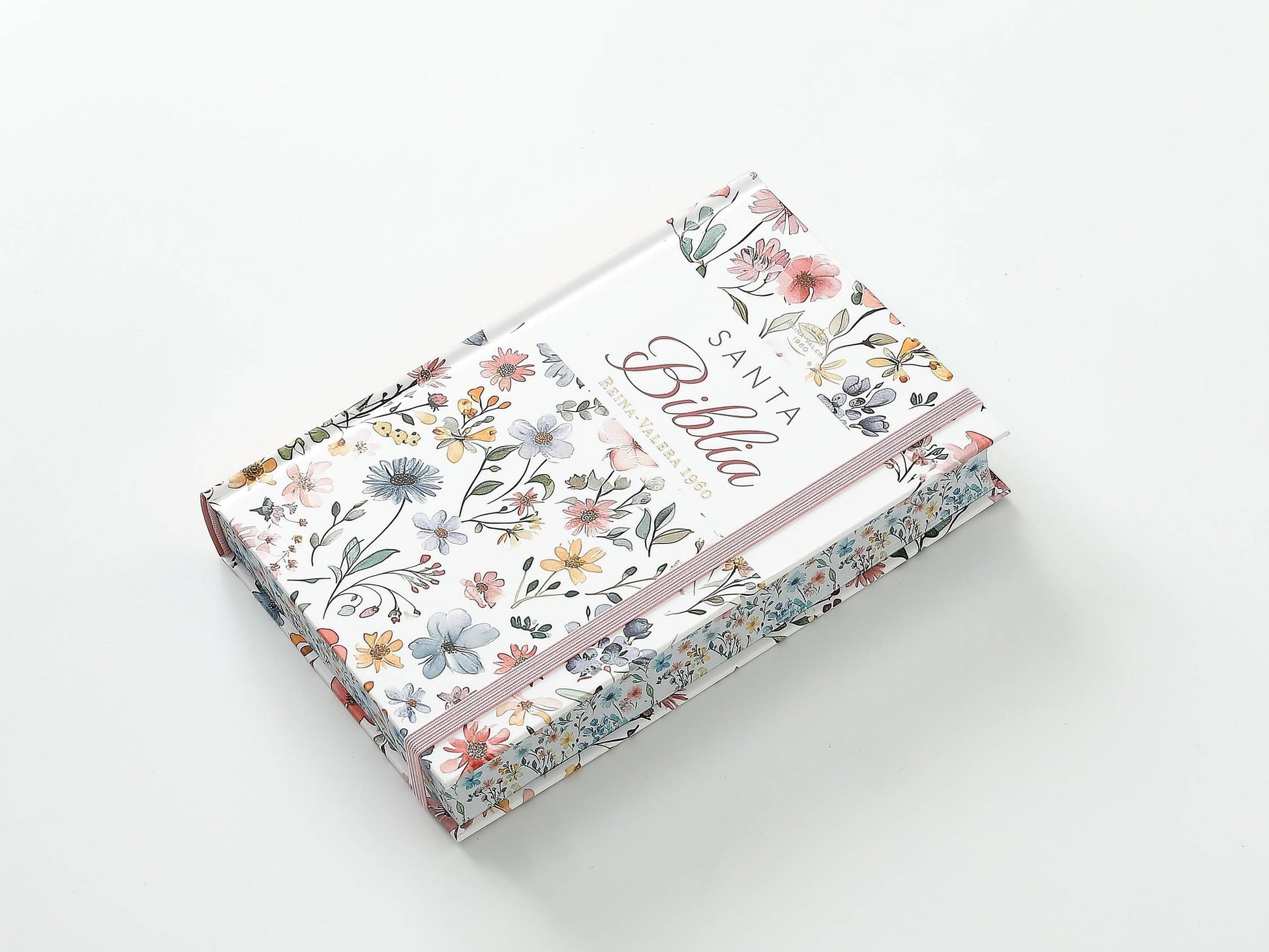 Biblia RVR60 Tamaño manual Letra Grande Tapa dura con elástico: Primavera Blanca - The Perfect Gift