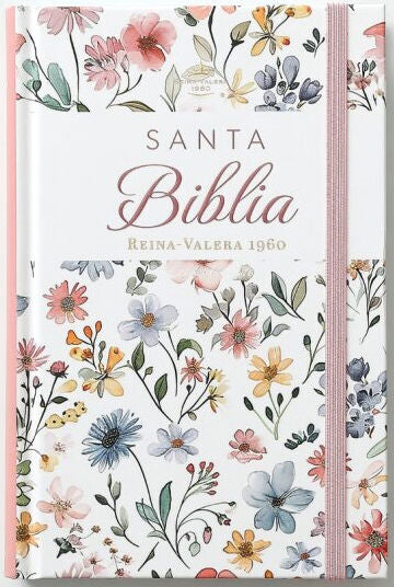 Biblia RVR60 Tamaño manual Letra Grande Tapa dura con elástico: Primavera Blanca - The Perfect Gift