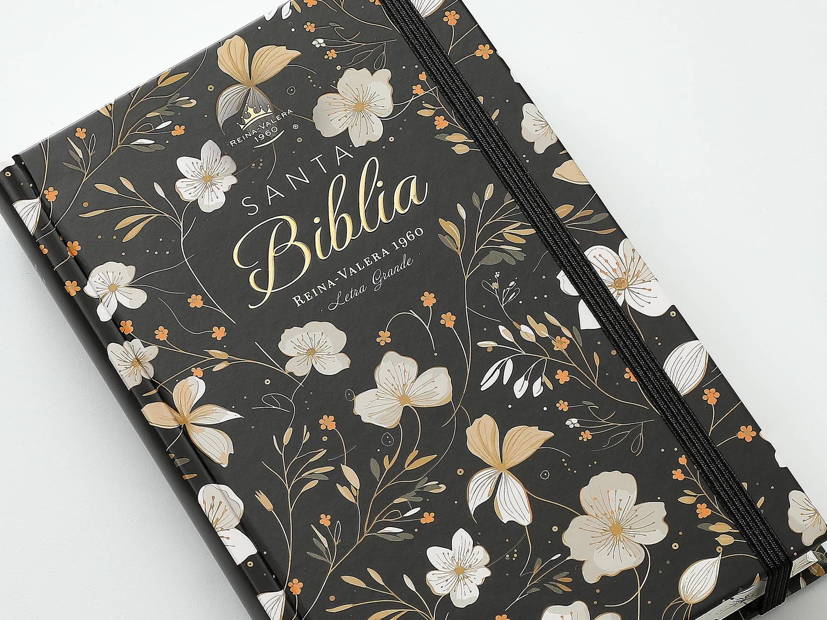 Biblia RVR60 Tamaño manual Letra Grande Tapa dura con elástico: Primavera Negra - The Perfect Gift