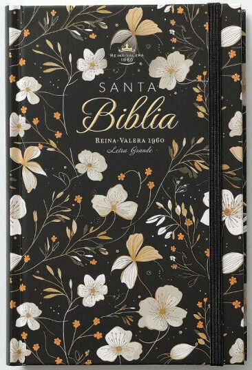 Biblia RVR60 Tamaño manual Letra Grande Tapa dura con elástico: Primavera Negra - The Perfect Gift