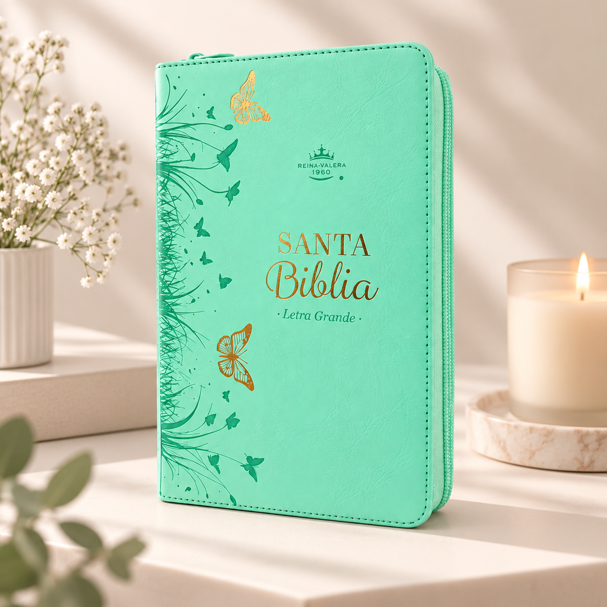 Biblia RVR60 de Obsequios y premios Turquesa Mariposas con cierre