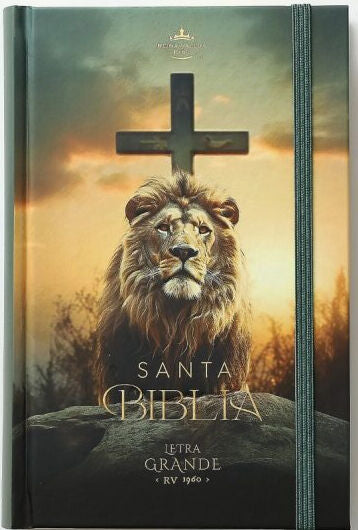Biblia RVR60 Tamaño manual Letra Grande Tapa dura con elástico: León y cruz - The Perfect Gift