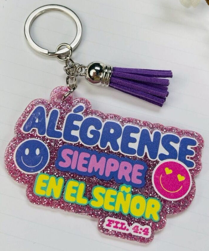 Llavero Caucho con Brillantina | Alegrense siempre en el Señor - The Perfect Gift