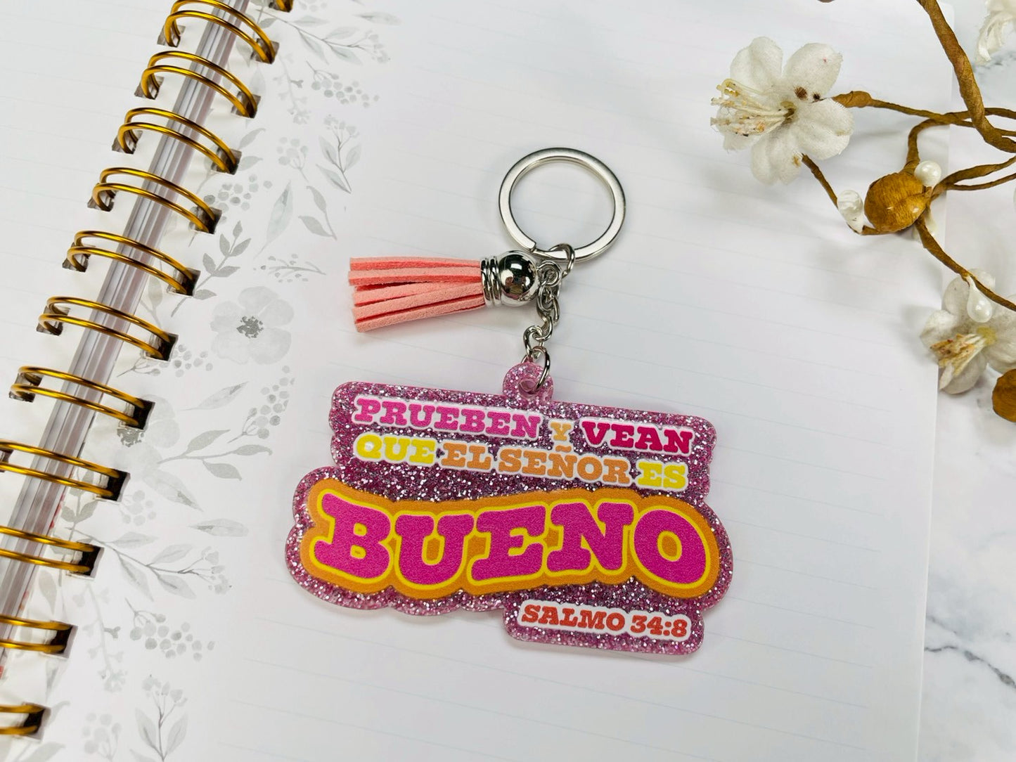 Llavero Caucho con Brillantina | Prueben y vean que el Señor es Bueno - The Perfect Gift