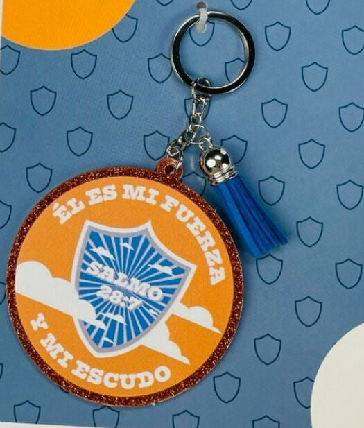 Llavero Caucho con Brillantina | El es mi Fuerza y mi Escudo - The Perfect Gift