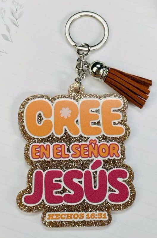 Llavero Caucho con Brillantina | Cree en el Señor Jesus - The Perfect Gift