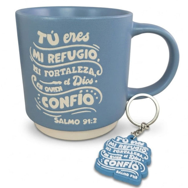 Pack Taza 14 Oz + llavero de caucho. Tu eres mi refugio - The Perfect Gift