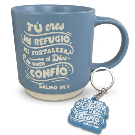 Pack Taza 14 Oz + llavero de caucho. Tu eres mi refugio - The Perfect Gift