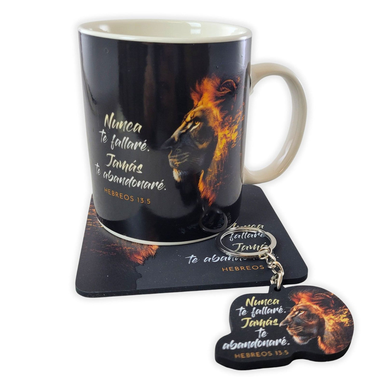 Pack Taza, Llavero, y Posavasos / Nunca te fallaré - Hebreos 13:5 - The Perfect Gift