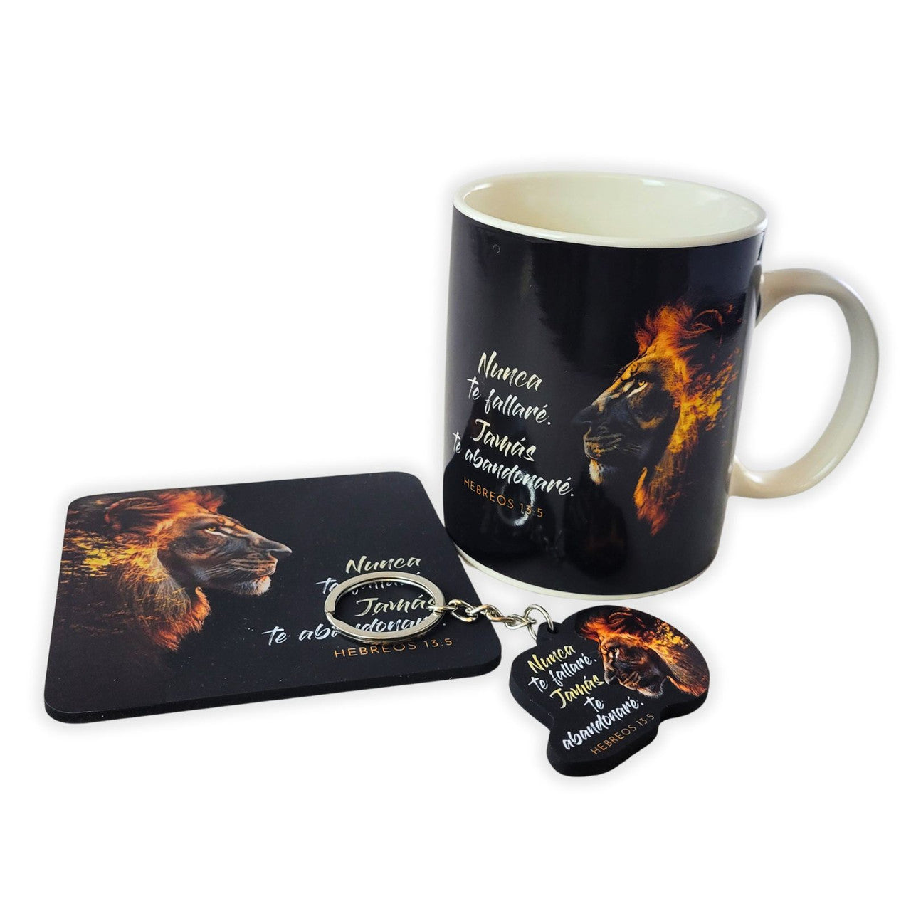 Pack Taza, Llavero, y Posavasos / Nunca te fallaré - Hebreos 13:5 - The Perfect Gift