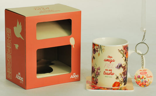 Pack Taza, Llavero, y Posavasos / Una Amiga Fiel - Proverbios 18:24 - The Perfect Gift