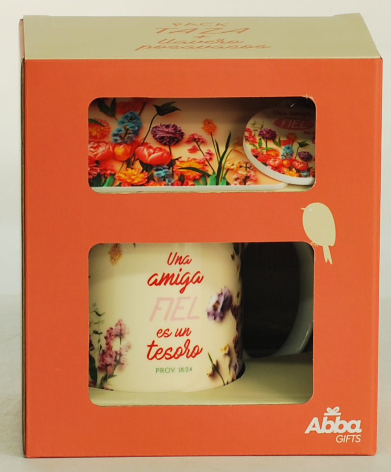 Pack Taza, Llavero, y Posavasos / Una Amiga Fiel - Proverbios 18:24 - The Perfect Gift