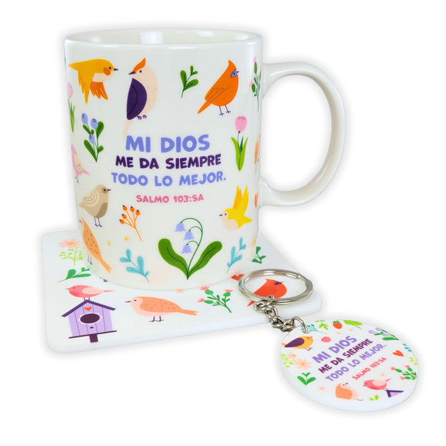 Pack Taza, Llavero, y Posavasos / Mi Dios - Salmos 103:5 - The Perfect Gift