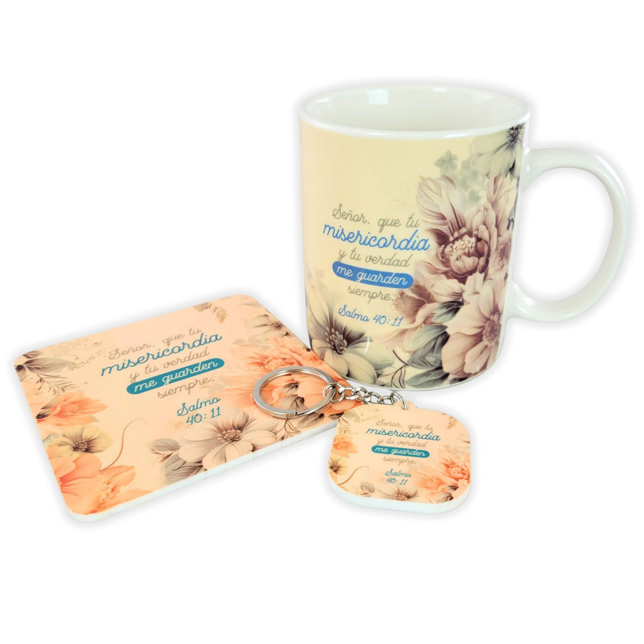 Pack Taza, Llavero, y Posavasos / Misericordia - Salmos 40:11 - The Perfect Gift