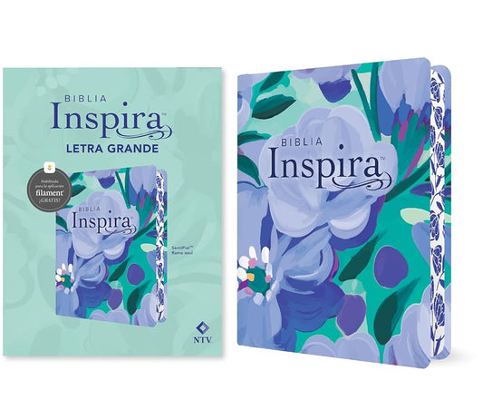 Biblia Inspira NTV, letra grande con Filament (SentiPiel, Ramo azul) (Spanish Edition), Tyndale - The Perfect Gift