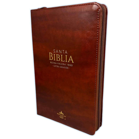 Biblia RVR60 Letra Grande Clasica semi Piel Cafe  con Cierre/Indice - The Perfect Gift