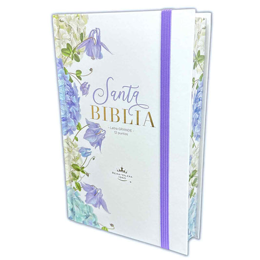 Biblia Letra Grande 12 puntos para Mujer RV1960 tapa dura violeta floral con elástico - The Perfect Gift