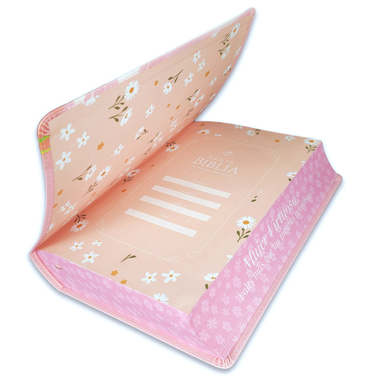 Biblia Letra Súper Gigante Manual 19 puntos RV1960 imit piel rosa y canto con mensaje - Mujer Virtuosa - The Perfect Gift