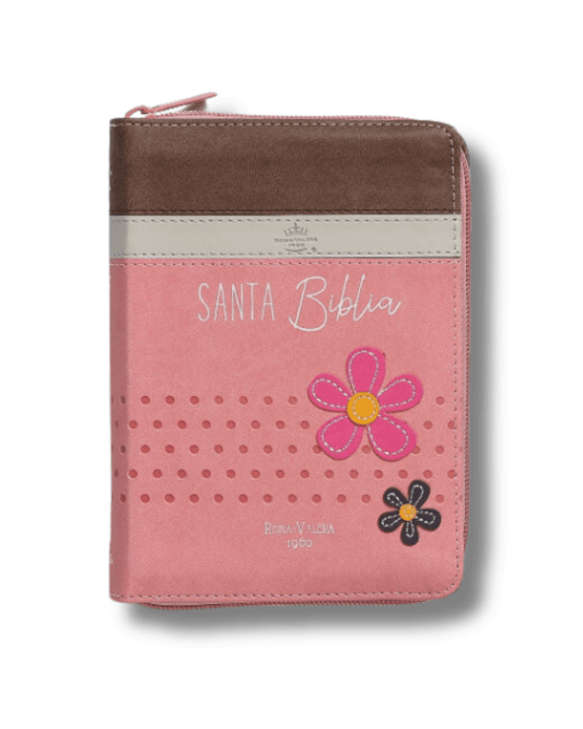 Biblia de Bolsillo | RVR1960, Tricolor (café,crema, rosa) con Flores y cerradura