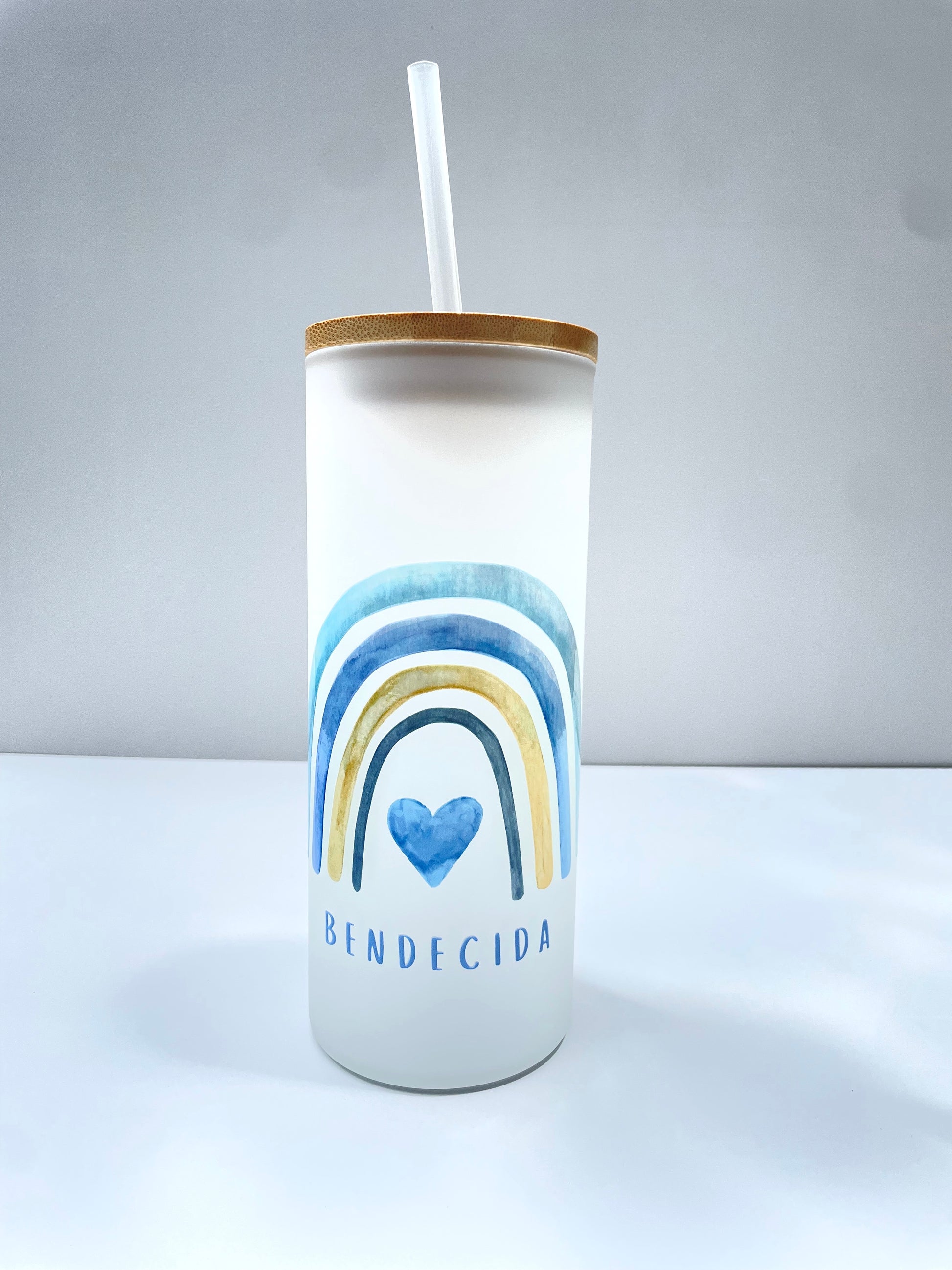 Vaso de Vidrio Blanco Arcoiris - BENDECIDA - The Perfect Gift