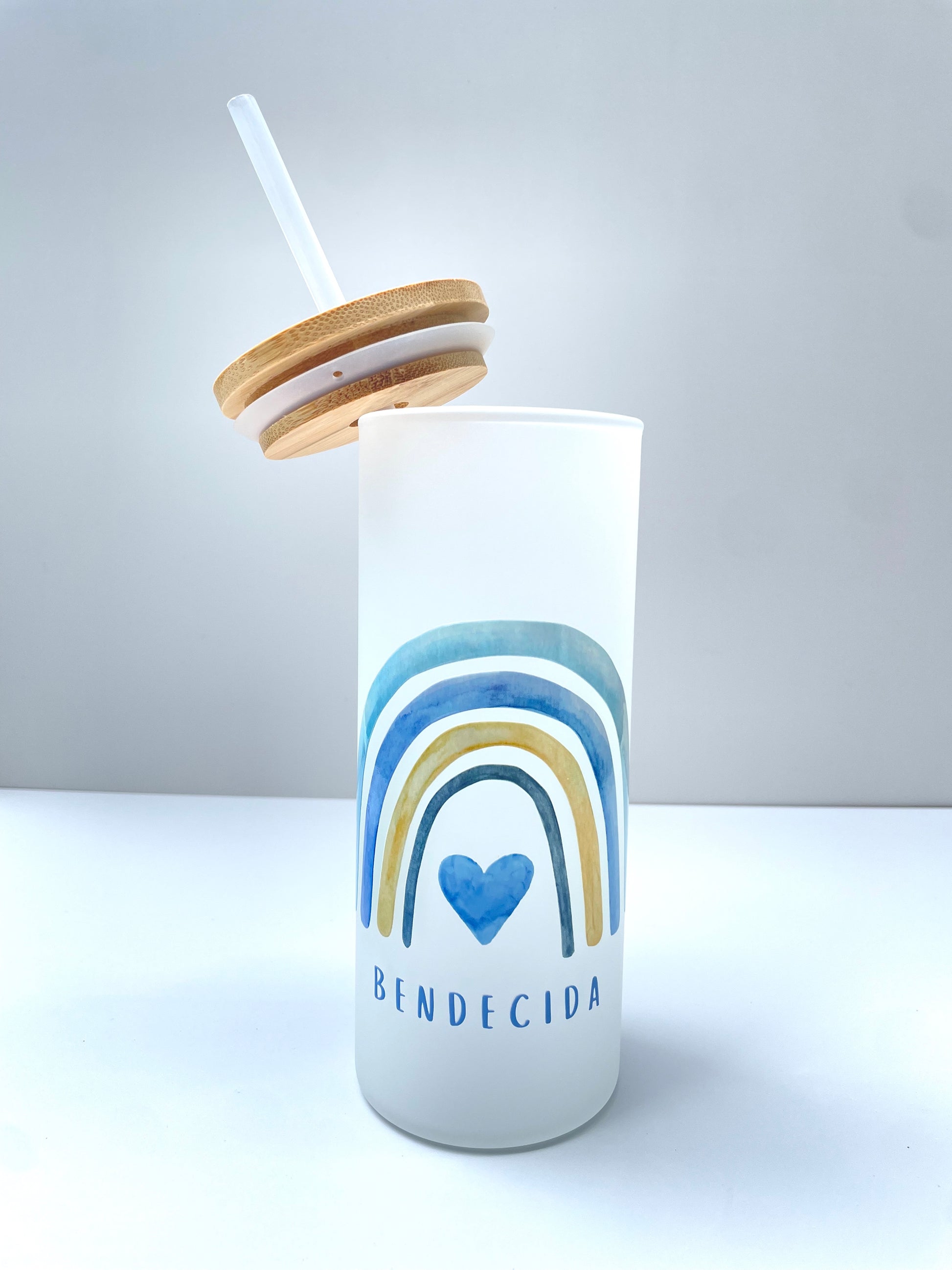 Vaso de Vidrio Blanco Arcoiris - BENDECIDA - The Perfect Gift