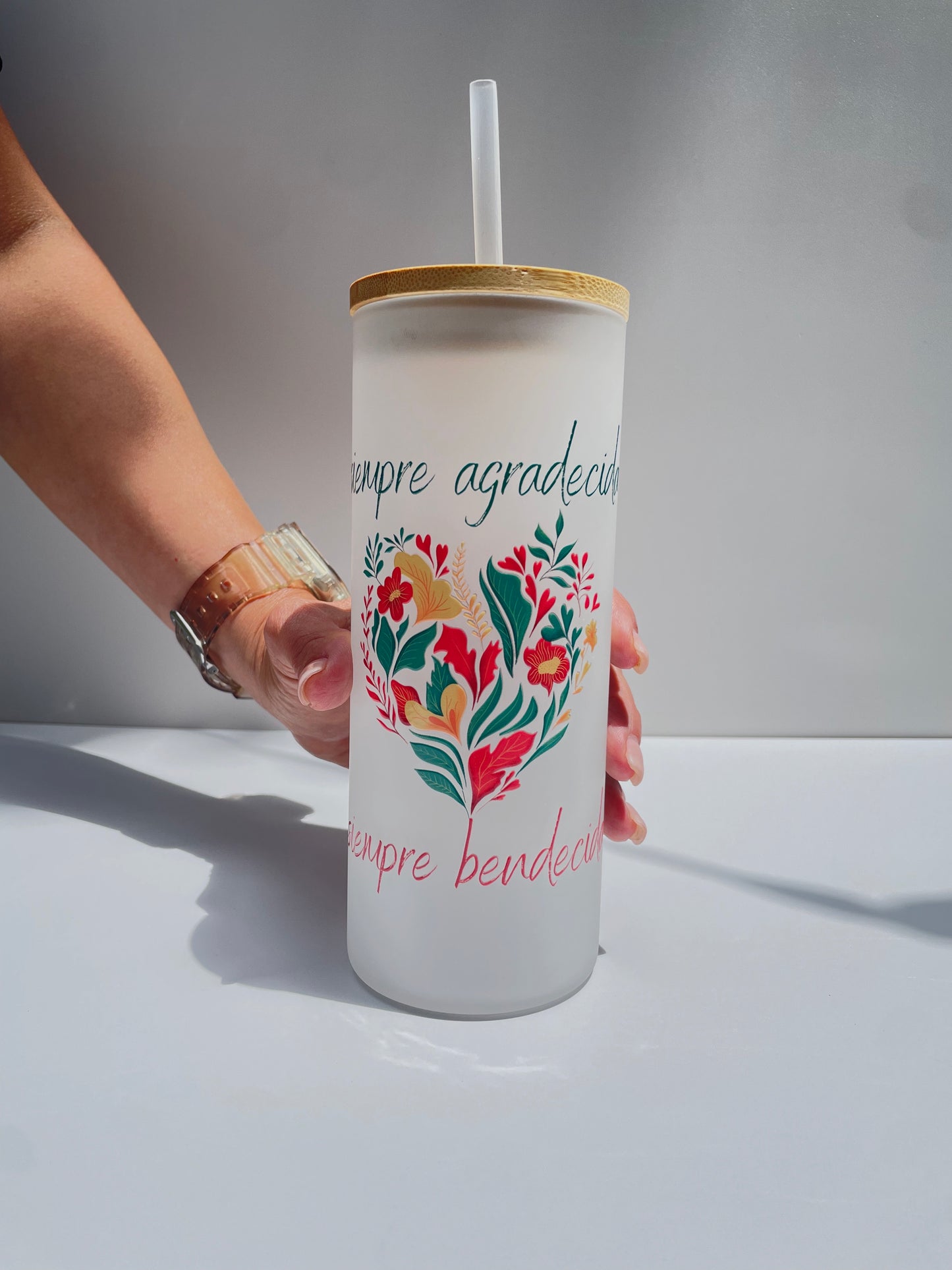 Vaso de Vidrio Blanco - Siempre Agradecida / Siempre Bendecida - The Perfect Gift